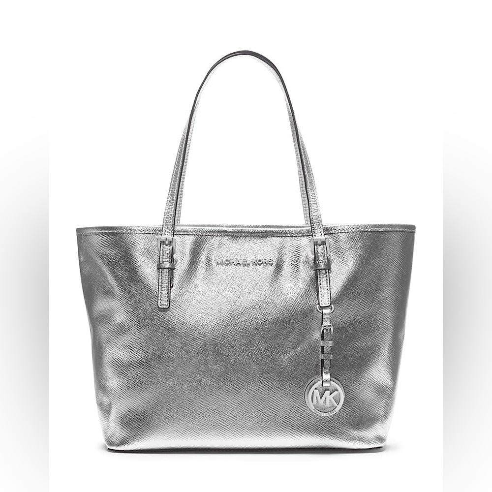 Michael Kors Silver Metallic Leather Tote Shoulder Bag
